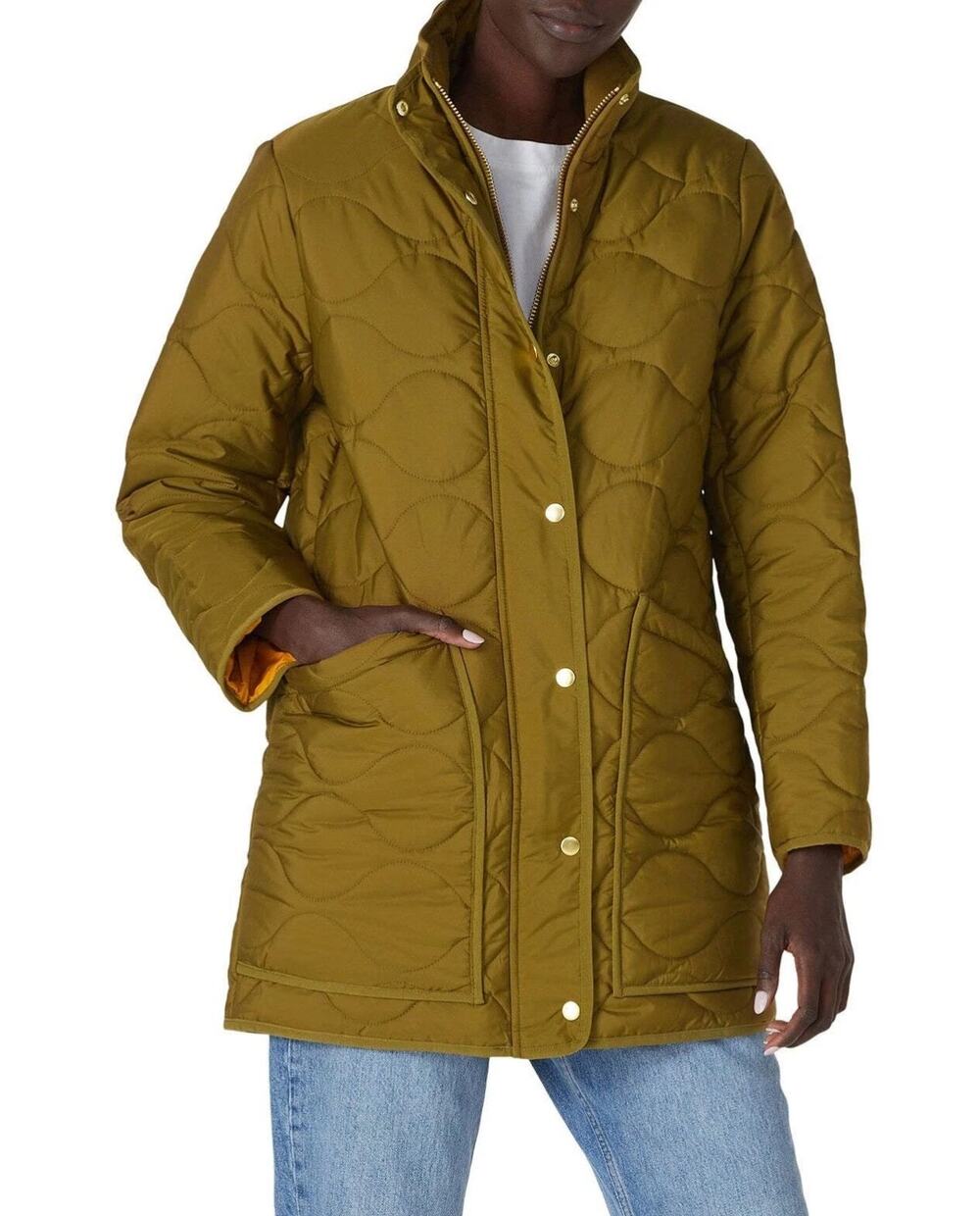 J. Crew Signature Cocoon Puffer Coat Womens S Green Quilt PrimaLoft Mid-Length